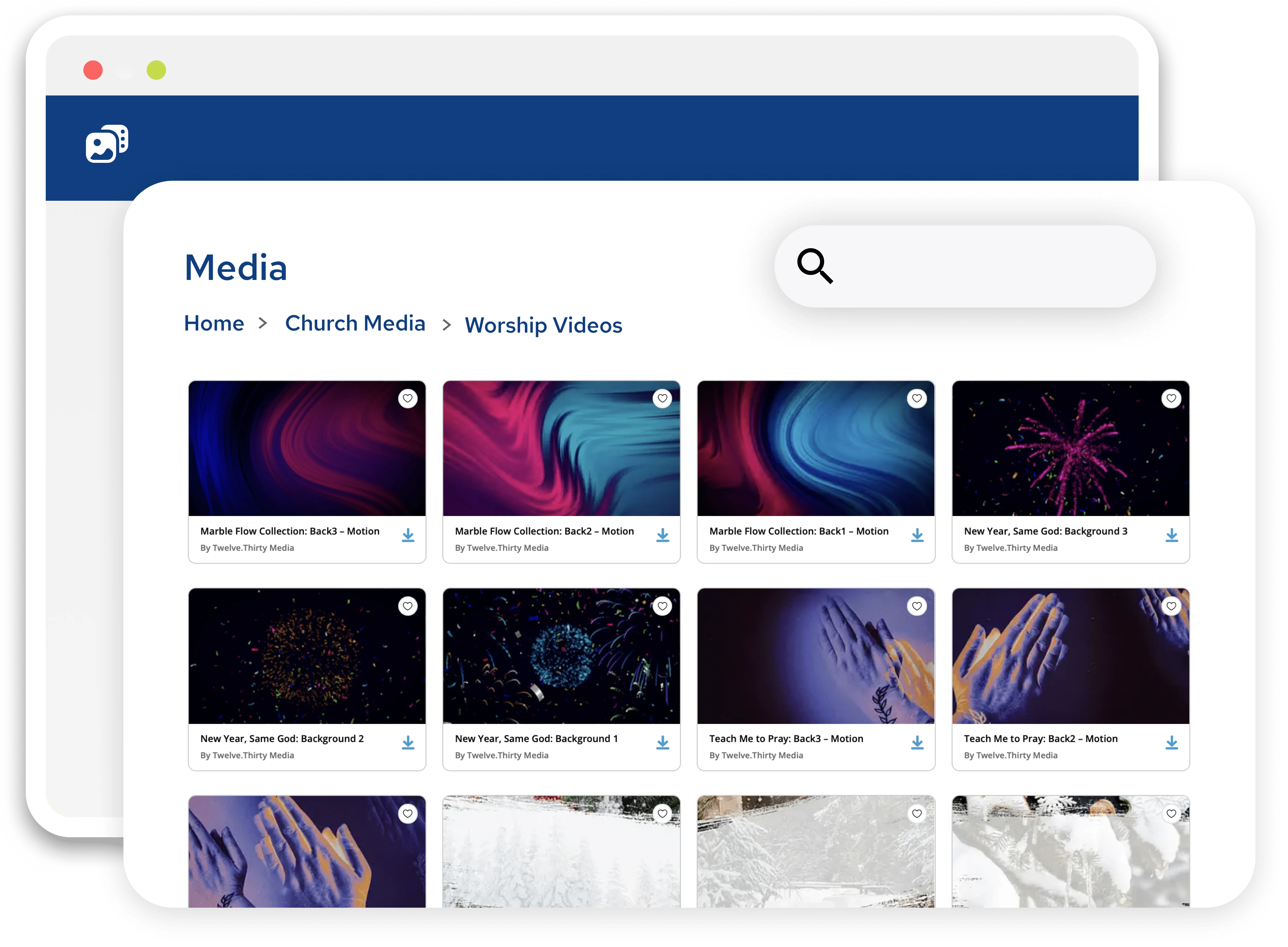 Dashboard showing Worship videos